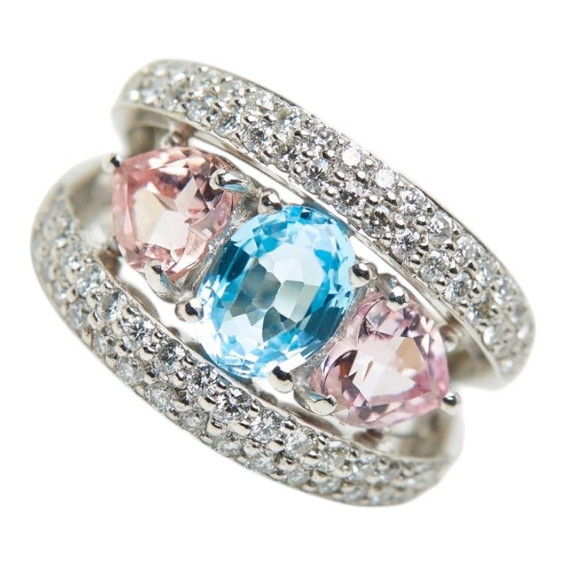 Platinum Morganite Diamond Topaz Ring – side view