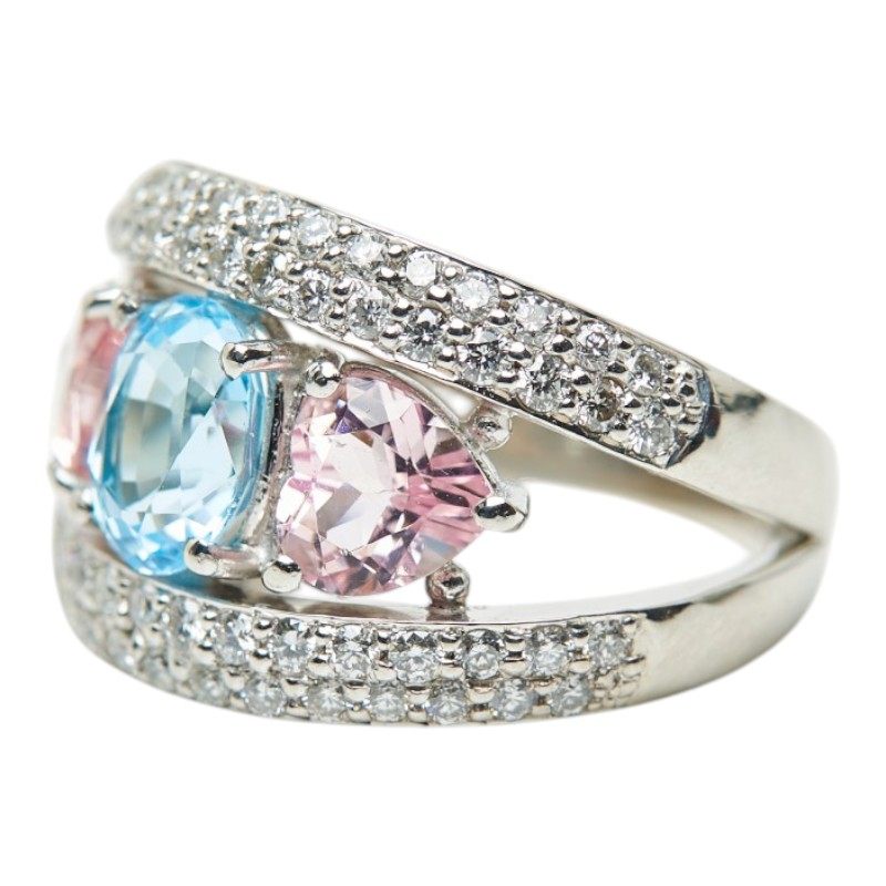 Platinum Morganite Diamond Topaz Ring – top view
