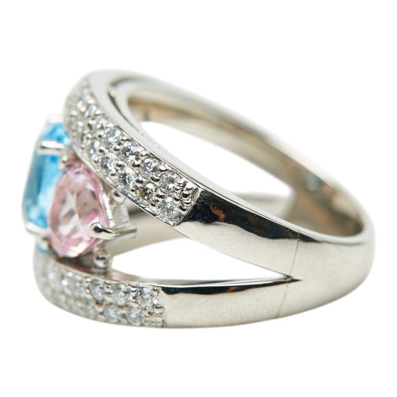 Platinum Morganite Diamond Topaz Ring – inside band