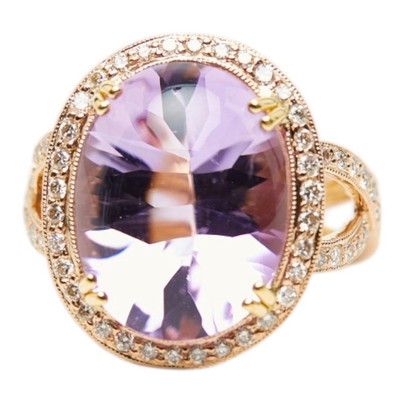 18K Rose Gold Diamond Amethyst Ring – front view