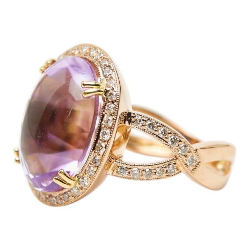 18K Rose Gold Diamond Amethyst Ring – top view