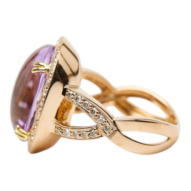 18K Rose Gold Diamond Amethyst Ring – inside band