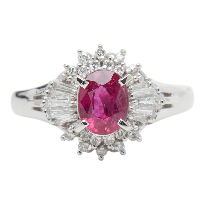 Platinum Flower Diamond Ruby Ring – front view