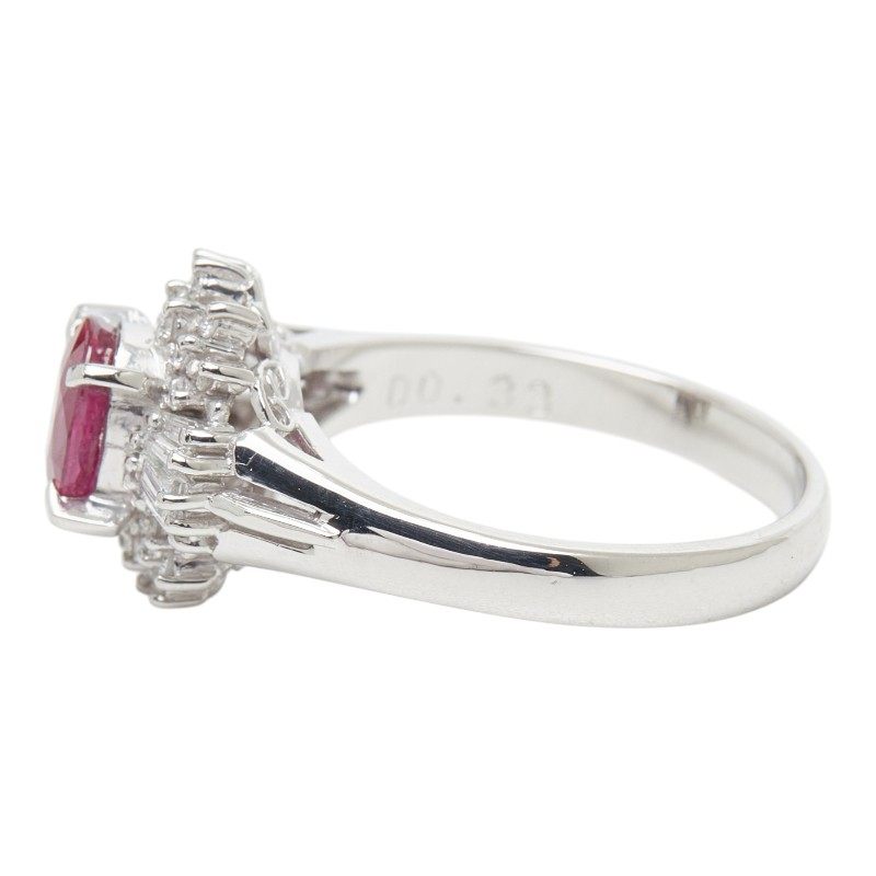 Platinum Flower Diamond Ruby Ring – top view