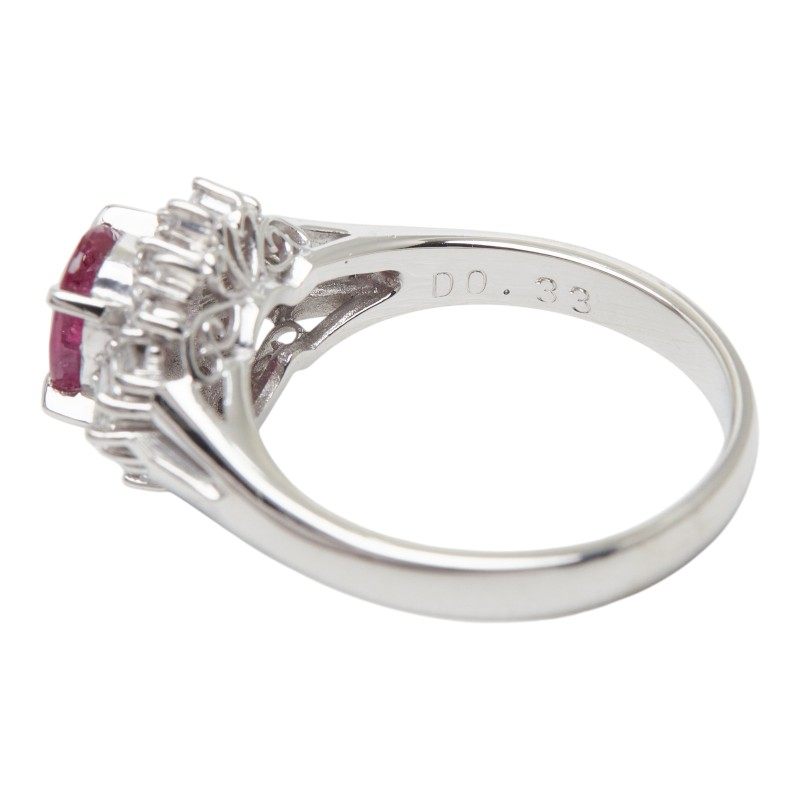 Platinum Flower Diamond Ruby Ring – close-up