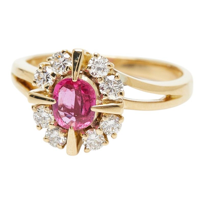 18K Yellow Gold Flower Diamond Ruby Ring – side view