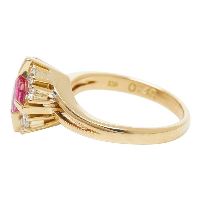 18K Yellow Gold Flower Diamond Ruby Ring – top view
