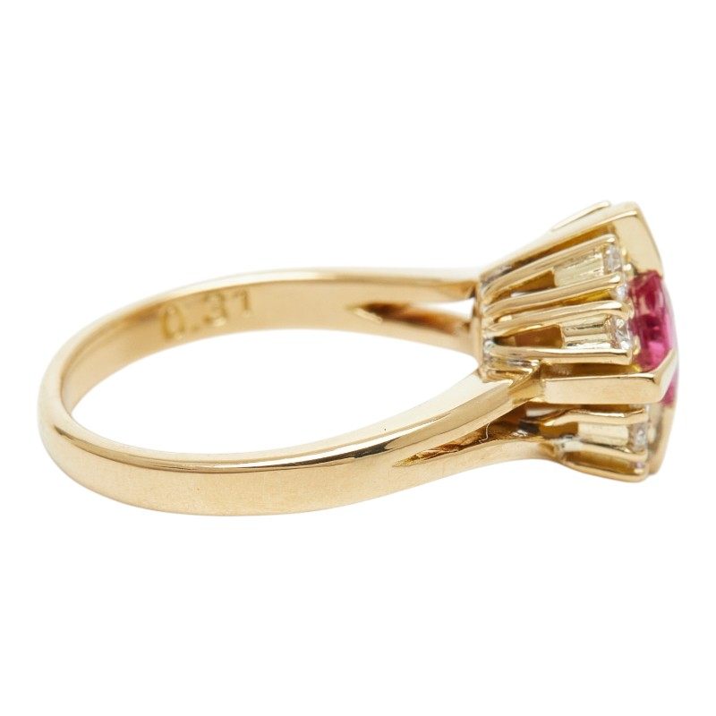 18K Yellow Gold Flower Diamond Ruby Ring – inside band