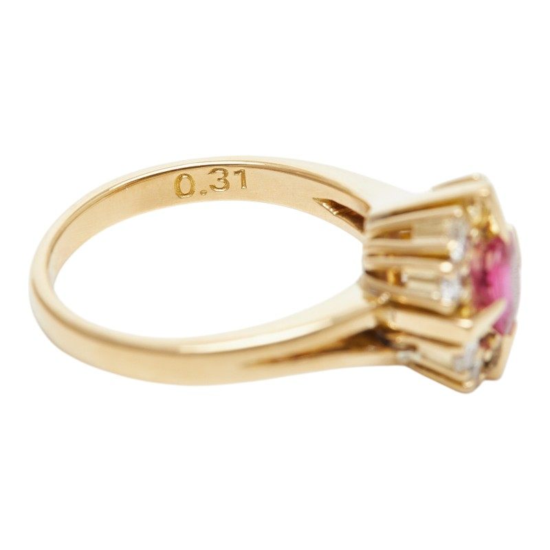 18K Yellow Gold Flower Diamond Ruby Ring – close-up