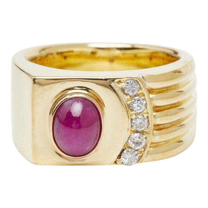 18K Yellow Gold Diamond Ruby Ring – front view