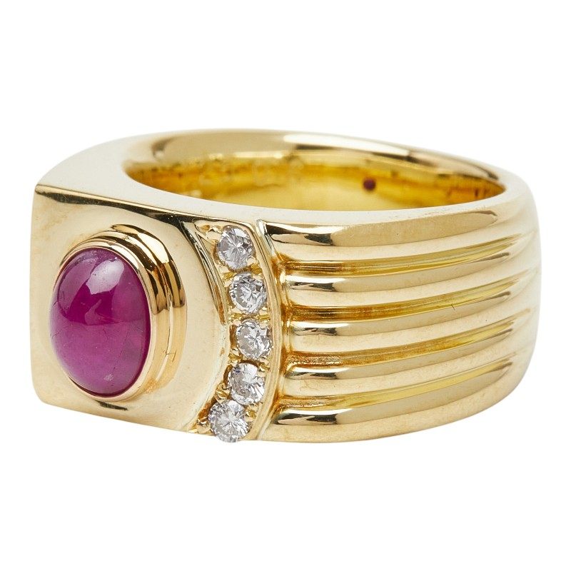 18K Yellow Gold Diamond Ruby Ring – side view