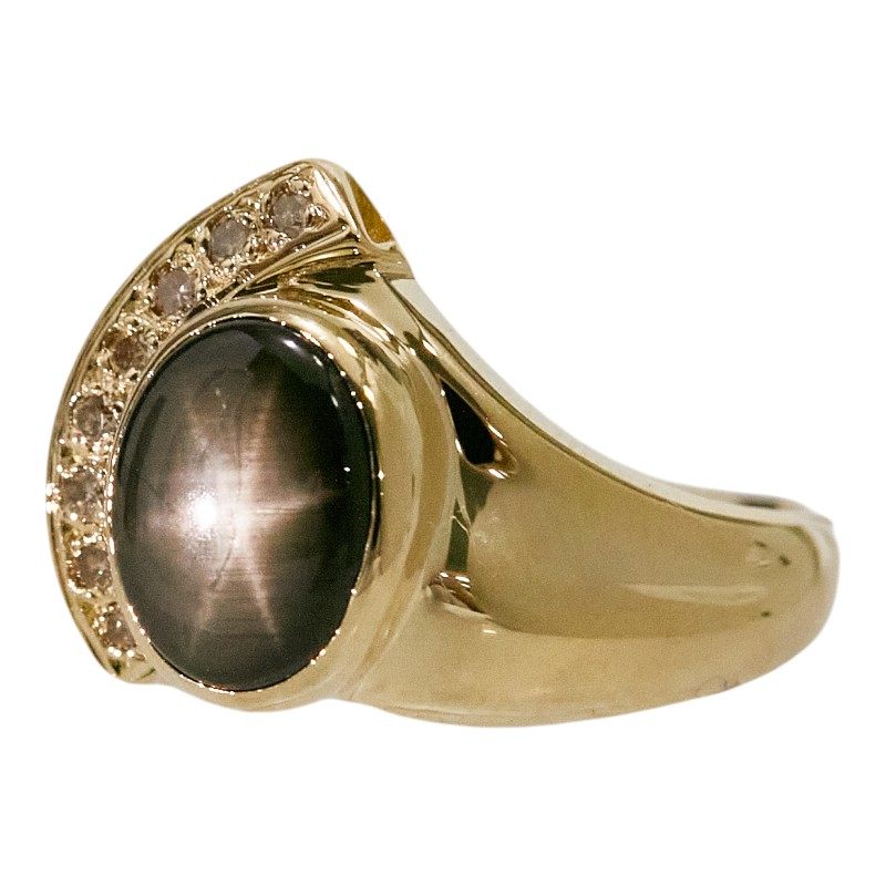 18K Yellow Gold Diamond Sapphire Ring – side view