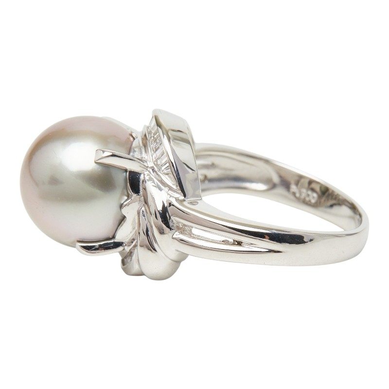 Platinum Black South Sea Pearl Diamond Ring – top view