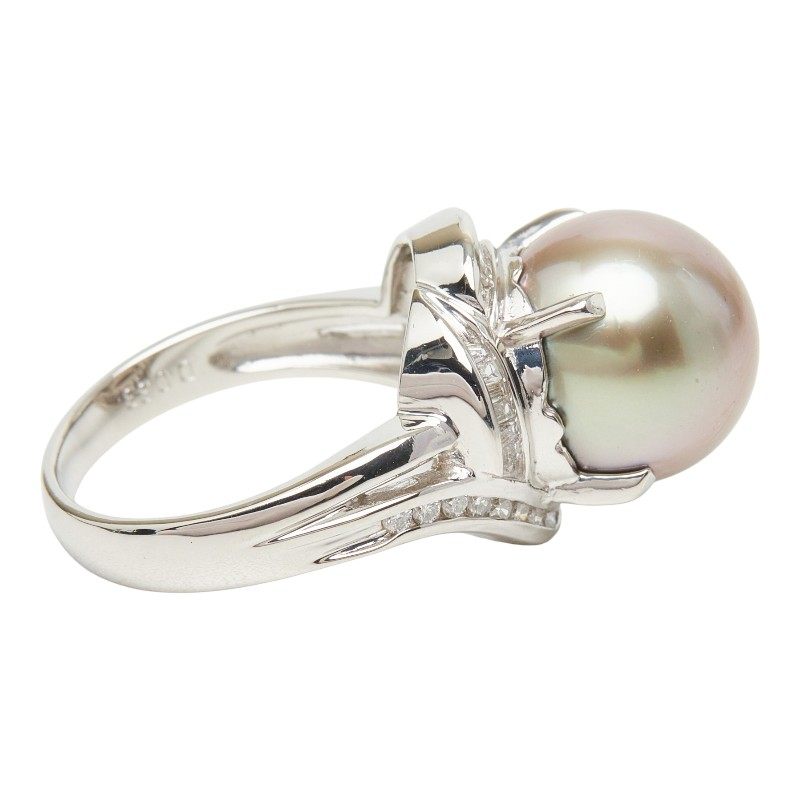 Platinum Black South Sea Pearl Diamond Ring – inside band