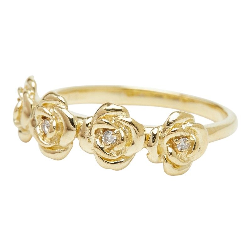 18K Yellow Gold Rose Motif Diamond Ring – side view