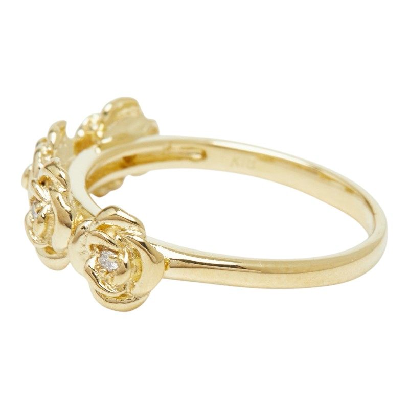 18K Yellow Gold Rose Motif Diamond Ring – top view