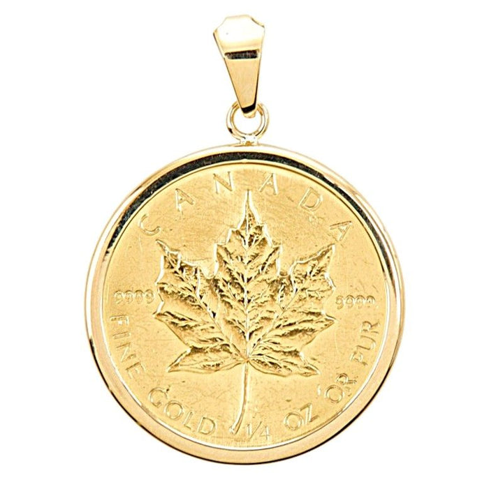 Ginza Tanaka Maple Leaf 18K Yellow Gold Pendant – front view