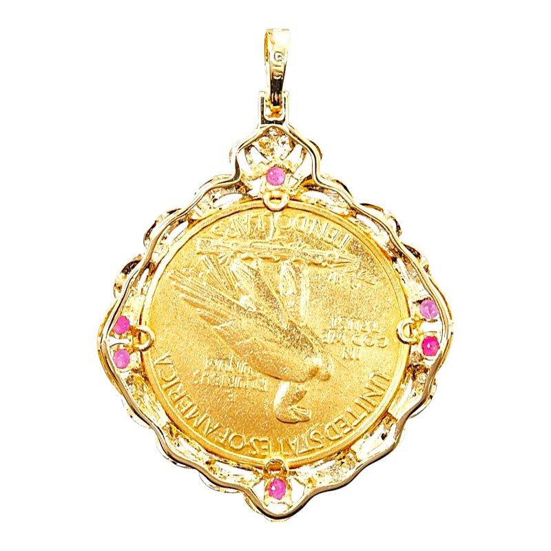 18K Yellow Gold Diamond Ruby Pendant – pendant detail