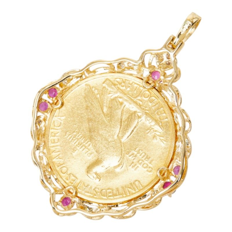 18K Yellow Gold Diamond Ruby Pendant – full length