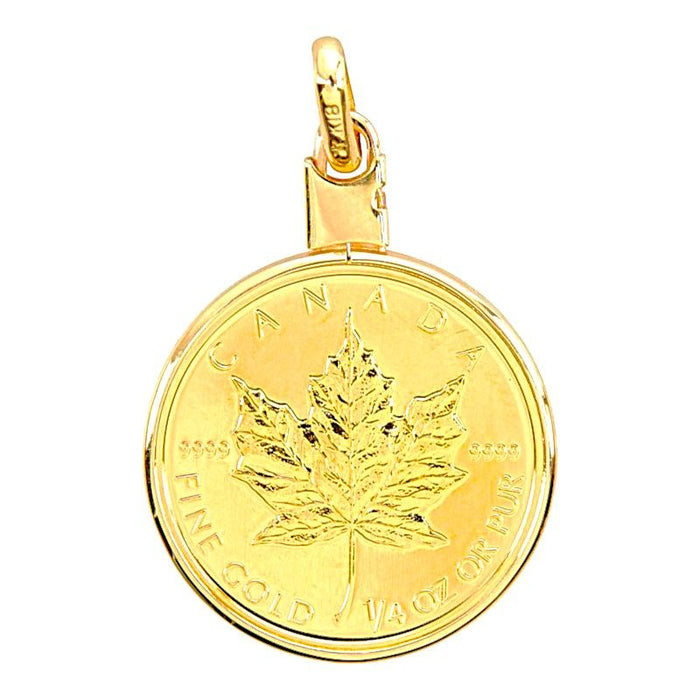 18K Yellow Gold Maple Leaf Coin Pendant – front view