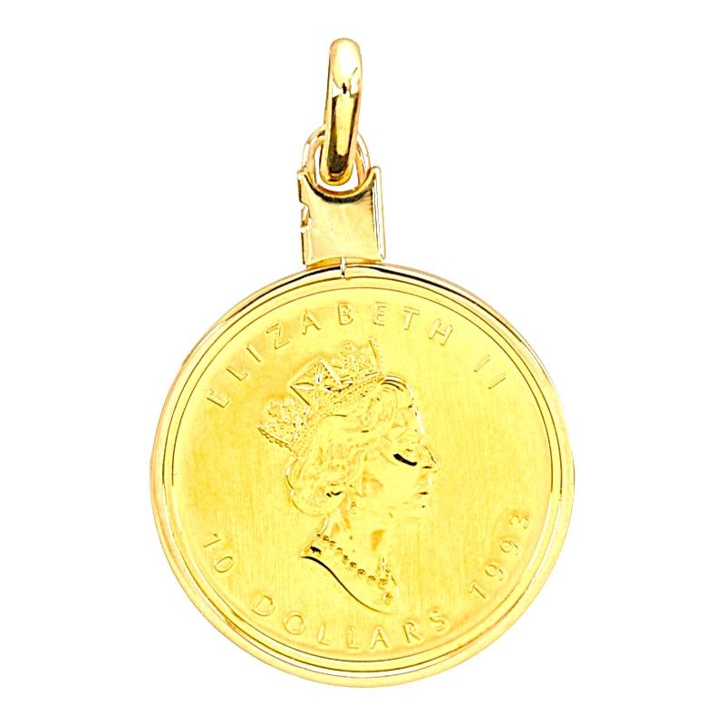 18K Yellow Gold Maple Leaf Coin Pendant – pendant detail