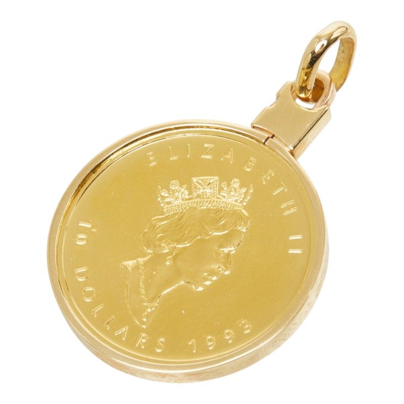 18K Yellow Gold Maple Leaf Coin Pendant – full length