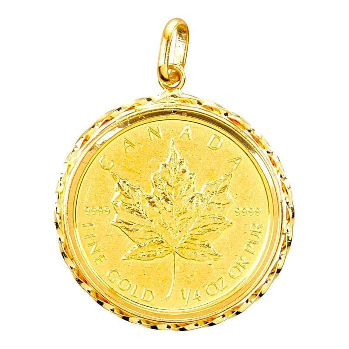 24K Yellow Gold Maple Leaf Coin Pendant – front view