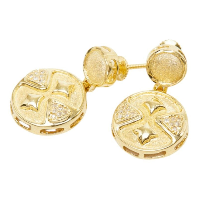 18K Yellow Gold Design Diamond Earrings – front view