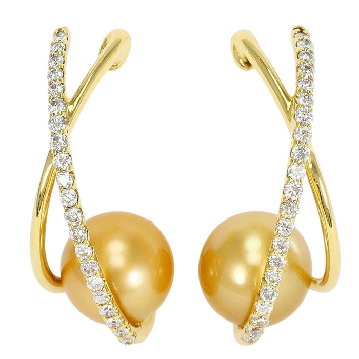 18K Yellow Gold South Sea Pearl Diamond Earrings – front view