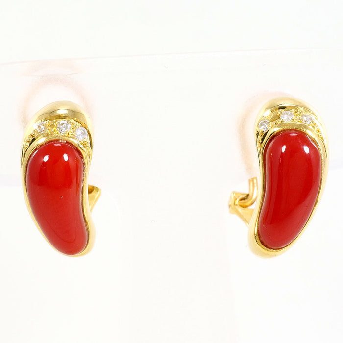 18K Yellow Gold Diamond Coral Clip-On Earrings – front view