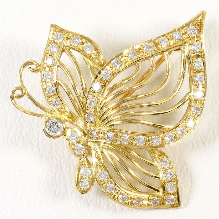 18K Yellow Gold Butterfly Diamond Brooch – front view