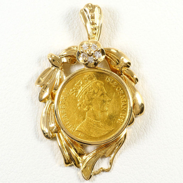 24K Yellow Gold Cat Coin Diamond Pendant – front view