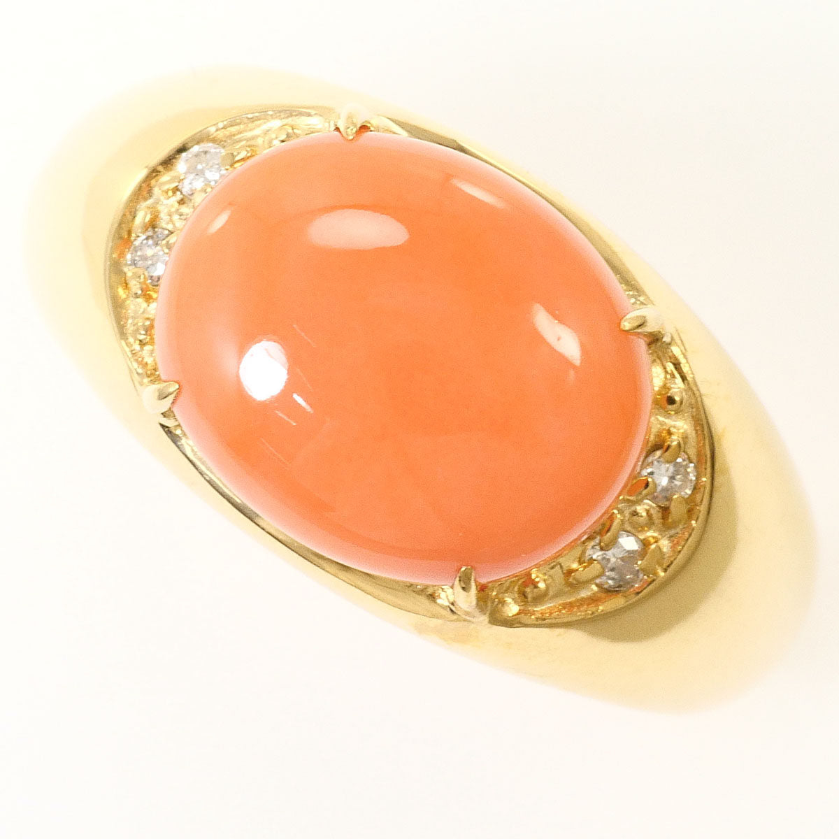 18K Yellow Gold Diamond Coral Ring – front view