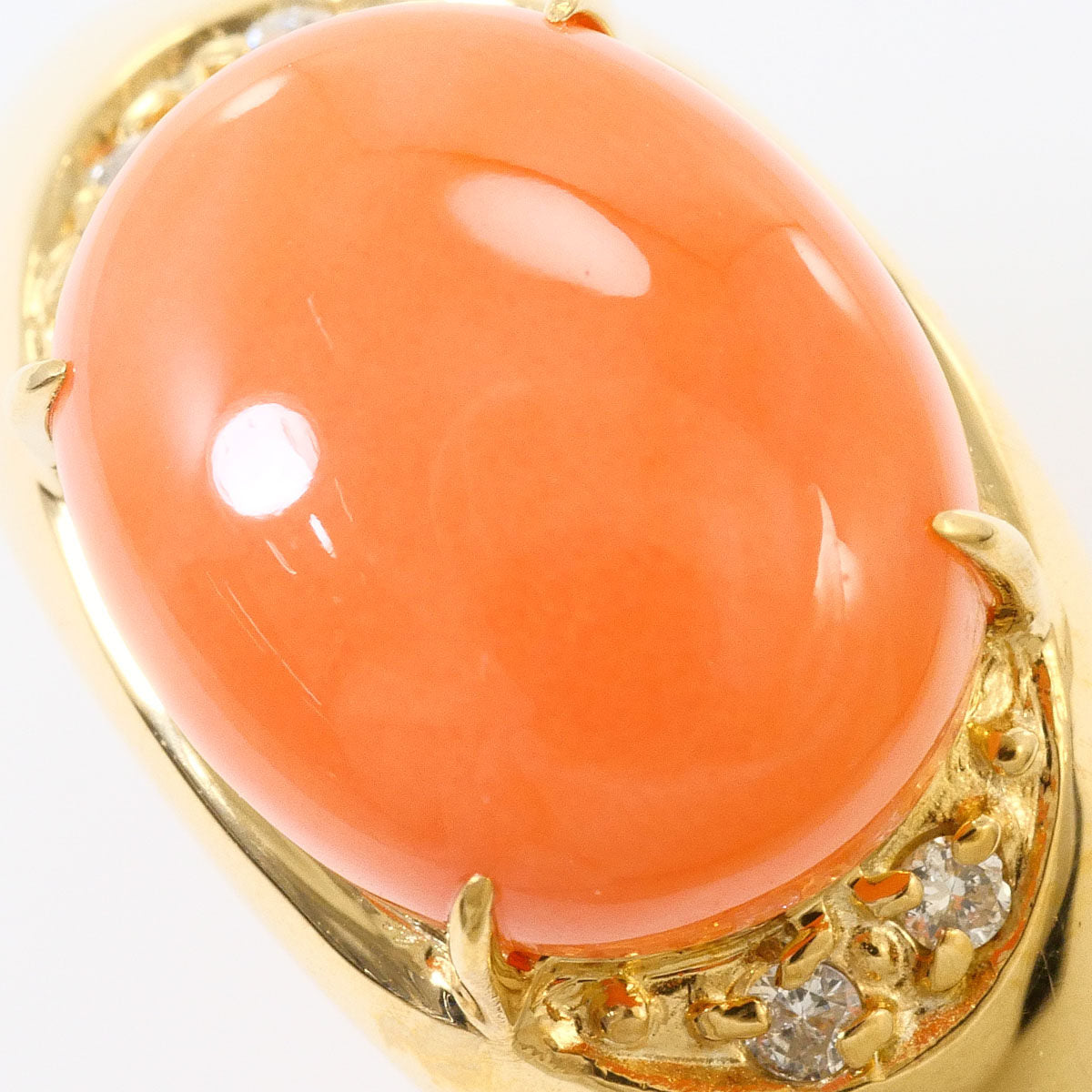 18K Yellow Gold Diamond Coral Ring – side view