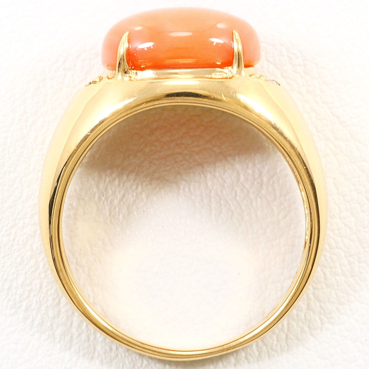 18K Yellow Gold Diamond Coral Ring – top view
