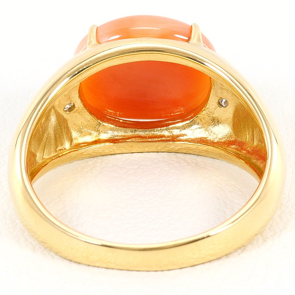 18K Yellow Gold Diamond Coral Ring – inside band