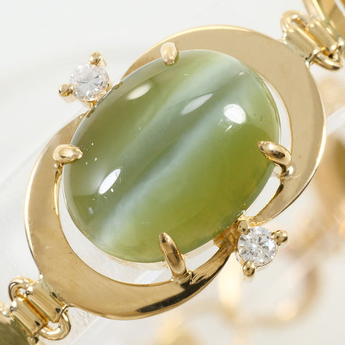 10K Yellow Gold Nephrite Cat’s Eye Diamond Bracelet – detail view
