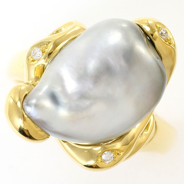 18K Yellow Gold Black South Sea Pearl Diamond Ring – front view