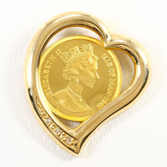 24K Yellow Gold Cat Coin Diamond Pendant – front view