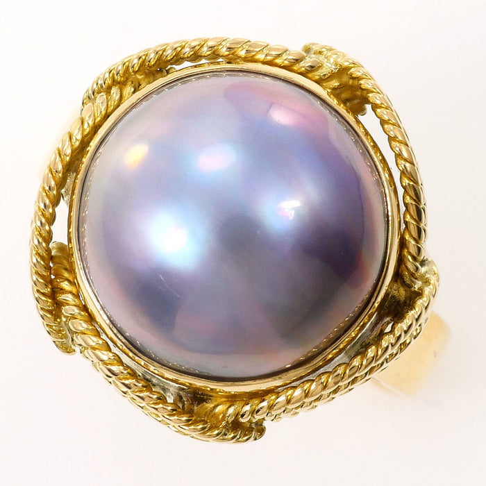18K Yellow Gold Mabe Pearl Ring – front view