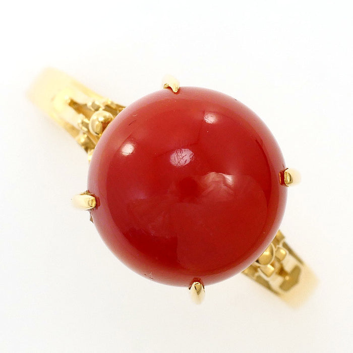 18K Yellow Gold Coral Ring – front view