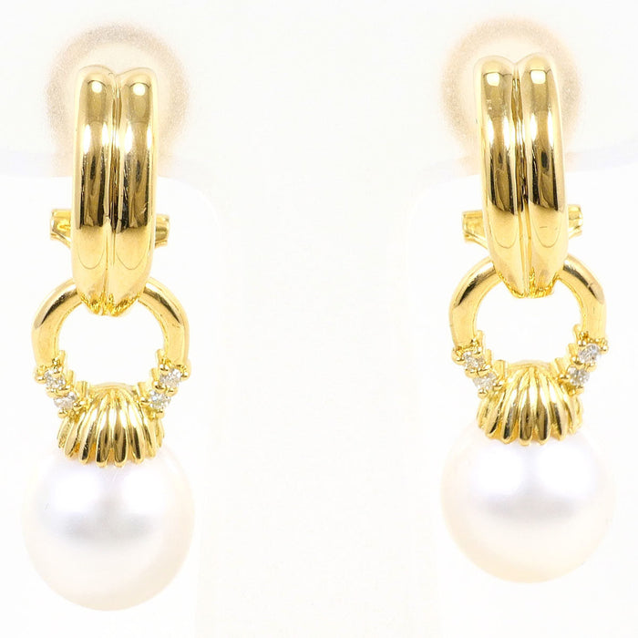 18K Yellow Gold Diamond Pearl Earrings – front view