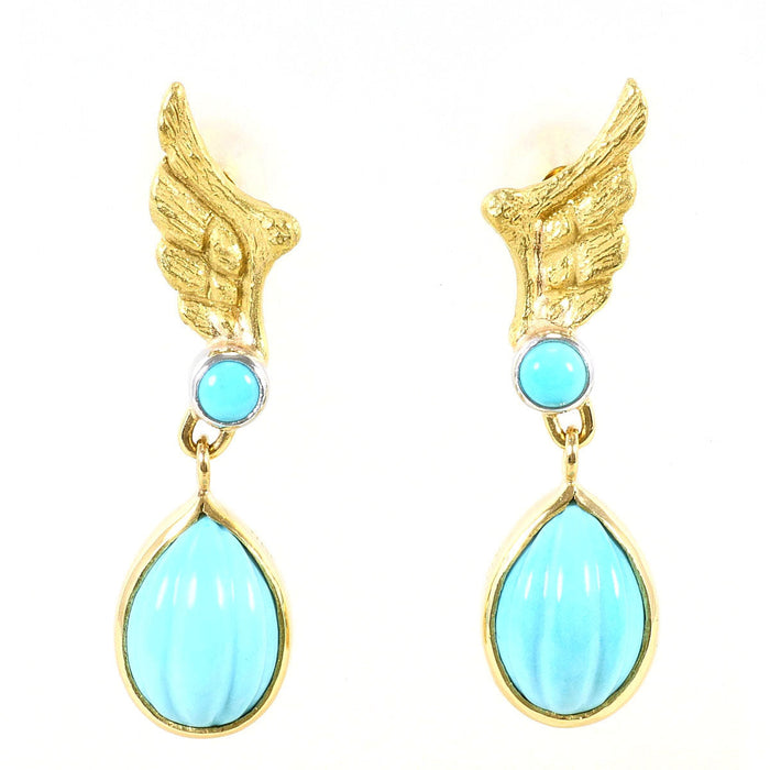 18K Yellow Gold Turquoise Earrings – front view