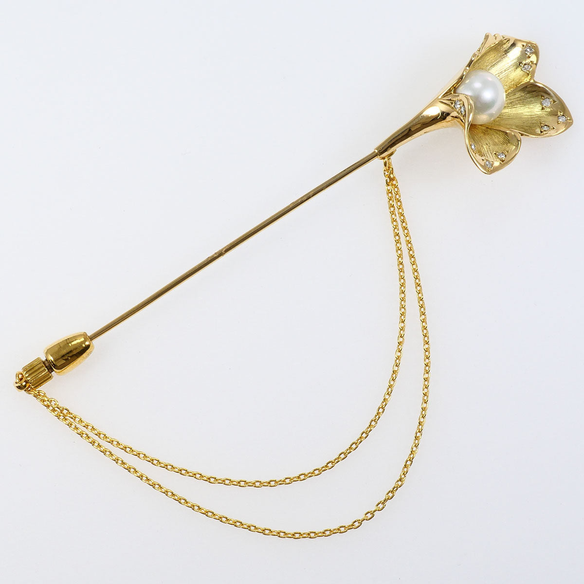 18K Yellow Gold Diamond Pearl Brooch – front view