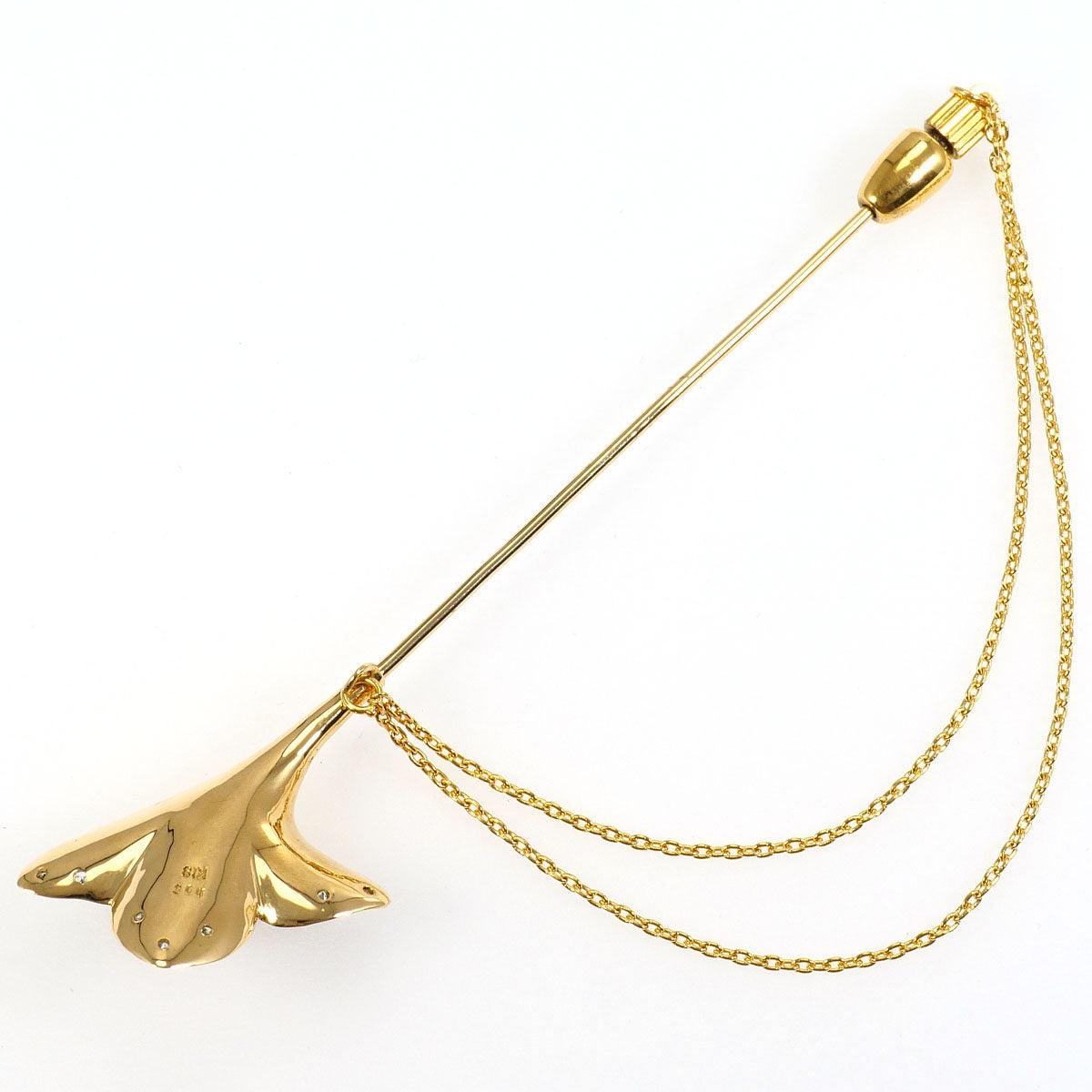 18K Yellow Gold Diamond Pearl Brooch – reverse and pin