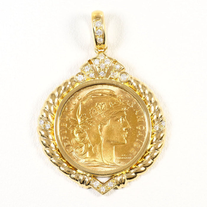 18K Yellow Gold Marianne 20 Francs Pendant – front view