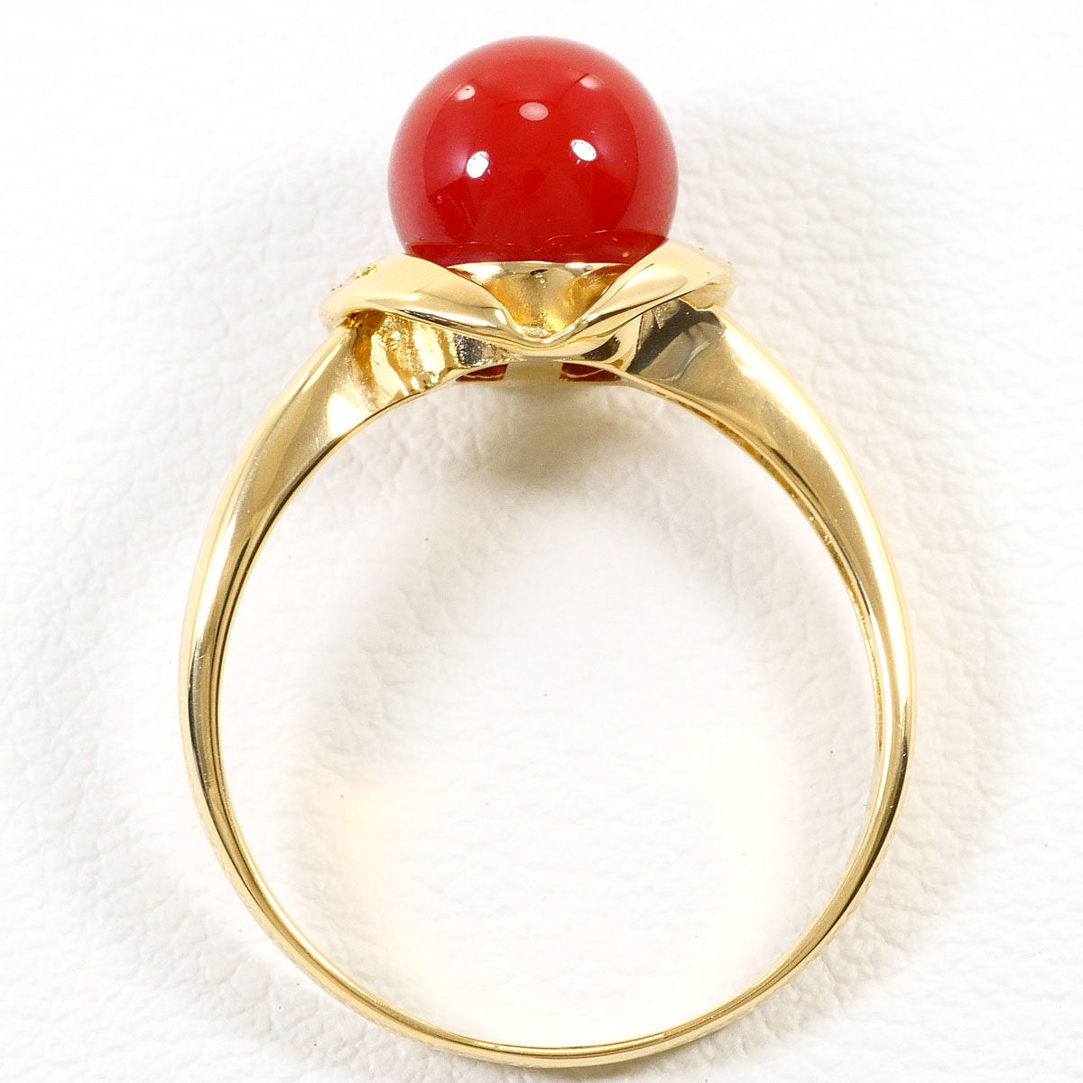 18K Yellow Gold Diamond Coral Ring – top view