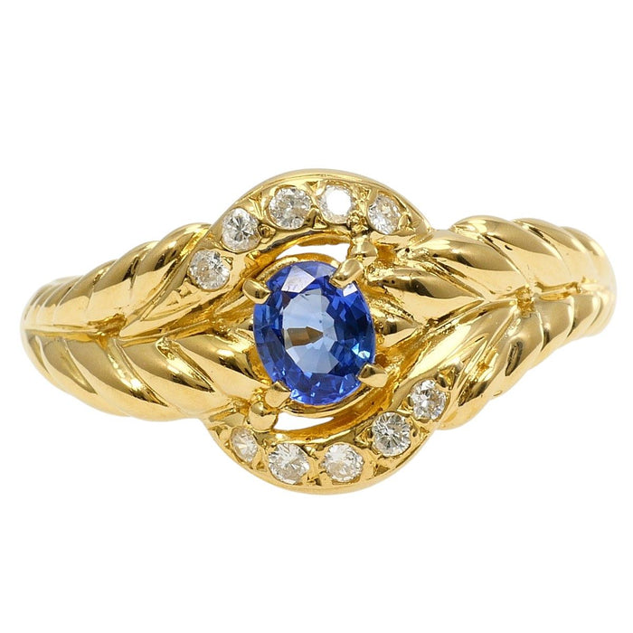 18K Yellow Gold Diamond Sapphire Ring – front view