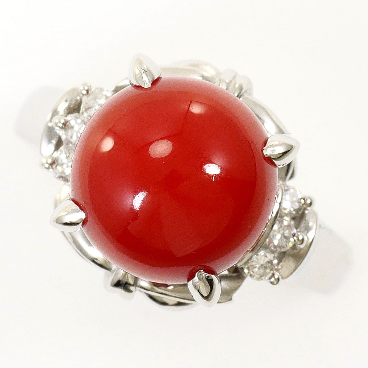 Platinum Diamond Coral Ring – front view