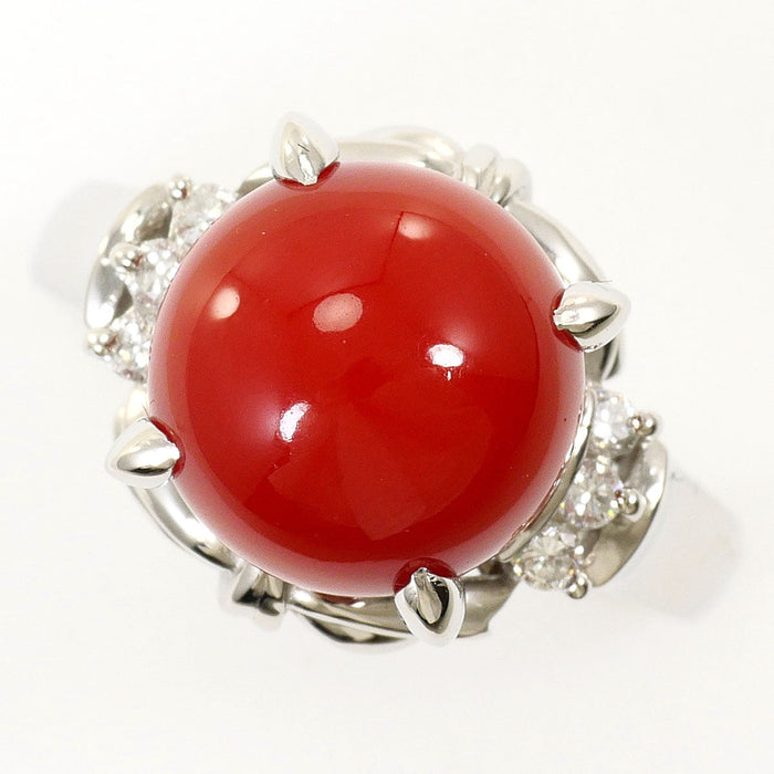 Platinum Diamond Coral Ring – front view